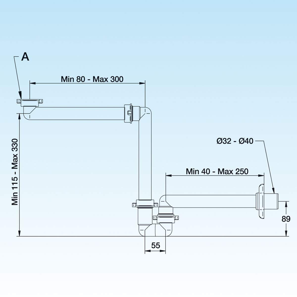 LIRA A.1115.70 Raumspar Siphon 5/4' x DN40 | für Waschtisch Unterschrank oder Waschbecken