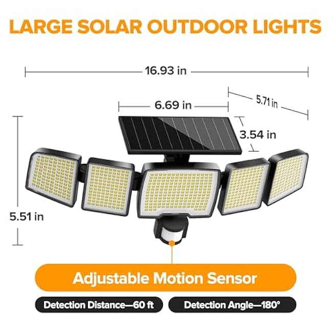 UME Solar Outdoor Lights 5 Heads Solar Security Flood Light