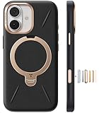 TORRAS iPhone 17 用 ケース【新感覚レザー・スキンタッチ】Ostand Q3 レザートーン MagSafe対応 リング スタンド 360°定点回転 縦横両対応 マグネット搭載 革 カメラコントロールボタン 米軍規格 耐衝撃 指紋防止 こくよう・ブラック