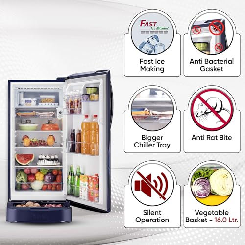 Image of LG 201 L 5 Star Direct Cool Smart Inverter Compressor Single Door Refrigerator (GL-D211HBIZ, Blue ILAN, Fast Ice Making, Auto Smart Connect with Base Stand Drawer)