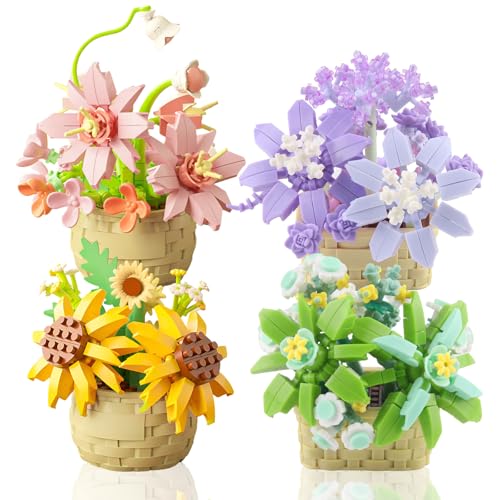 Xmart 4 stück Klemmbausteine Blumen Bausteine Blumen Sukkulenten Bonsai...