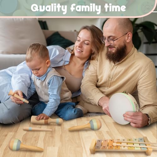 Stoie's Wooden Musical Instruments for Toddlers 1-3 - Montessori Music Toys for 1 Year Old, with Xylophone, Tambourine and More - Aids Educational Development and Creativity -Baby Musical Instruments - Image 5