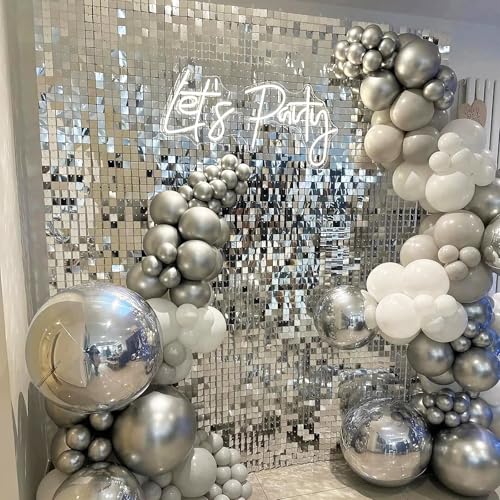 Image of 4FT x 6FT Silver Shimmer Wall Backdrop,Shiny Sequins,24PCS Sequins Backdrop Decoration Panels, Glitter Bling Photo Background Decorations for Birthday Party Wedding Engagement Anniversary Graduation