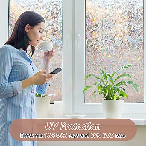 Haton Window Privacy Film Rainbow Static Cling Stained Glass Film Window Covering Sticker Non-Adhesive Removable Reflective Window Vinyl, Anti-Uv Sun Blocker Heat Control For Home, 17.5 X 78.7 Inches #TOP2