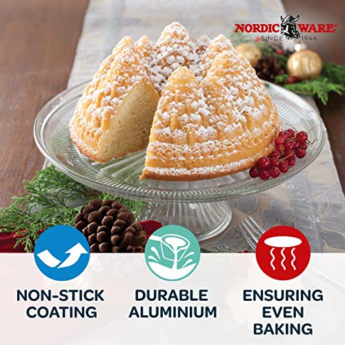 Nordic-Ware-Pine-Forest-Bundt-Pan-975-L-x-975-W-x-425-H-and-Cozy-Village-Gingerbread-House-121-diameter-Silver