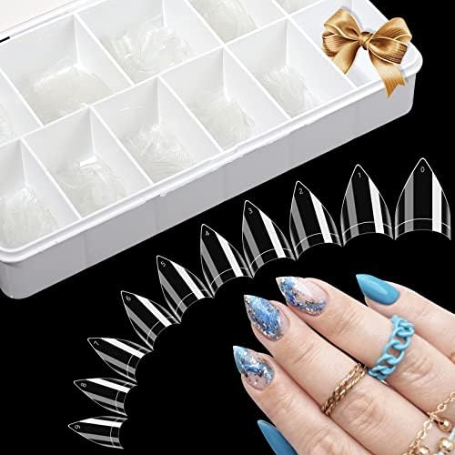 Clear Short Stiletto Nail Tips, 500PCS Half Cover Soft Gel