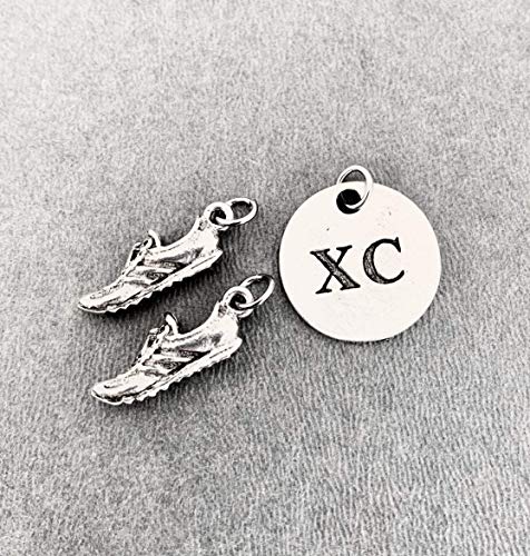 Running SHOE XC Round Pewter Charm Set - Pair of Running Shoe Charms - TWO (2) Pewter Running Shoe Charms and 1 Round Pewter XC Pendant in Organza Bag2
