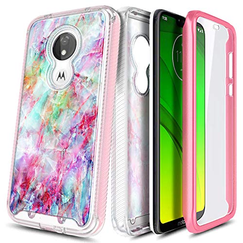 E-Began Case for Moto G7 Power, Motorola Moto G7 Supra/Moto G7 Optimo Maxx (XT1955DL), Full-Body Protective Rugged Matte Bumper Cover with Built-in Screen Protector, Marble Design Case -Fantasy