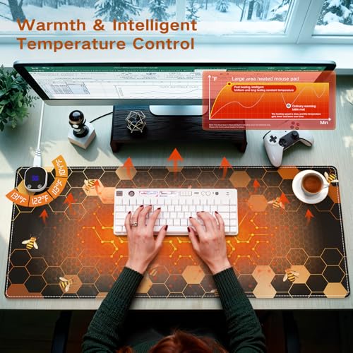 Image of iCasso Heated Mouse Pad, XL Big Desk Pad with 4 Heating Levels & 4 Auto Shut-Off Levels for Computer Keyboard, 31.5 inch x 13 inch Large Safe Desk Mat Hand Warmer for Home Office Work (Honeycomb)