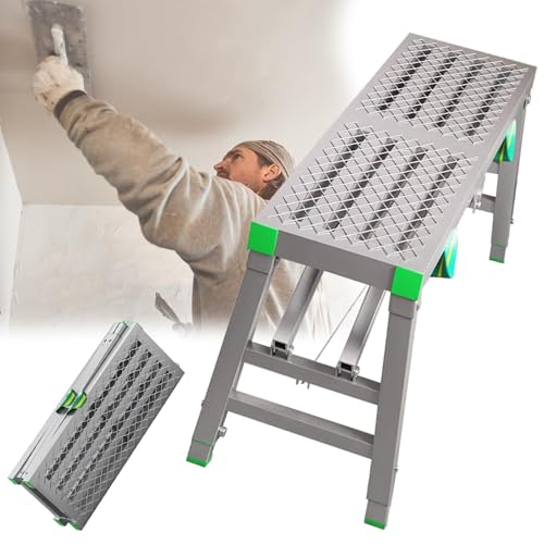 Image of Portable Folding Work Platform with Climbing Pedals, Adjustable Safety Running Board Scaffolding Step Stool Household Ladder