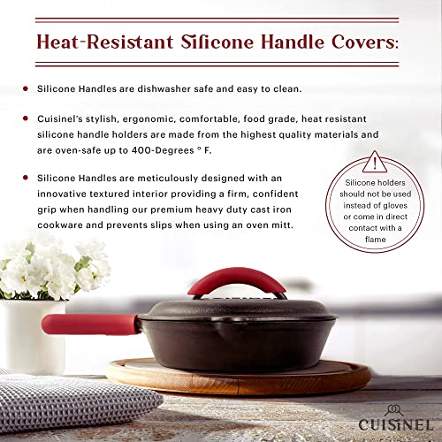 Image of Cuisinel Cast Iron Skillet with Lid - 8 inch-inch Pre-Seasoned Covered Frying Pan Set + Silicone Handle and Lid Holders + Scraper /Cleaner - Indoor /Outdoor, Oven, Camping Fire, Grill Safe Kitchen Cookware