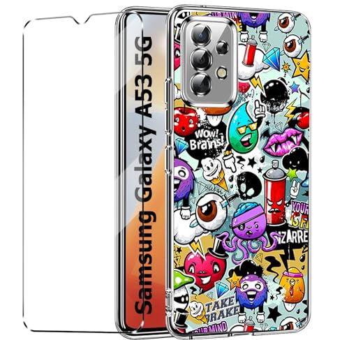 Cover Compatible with Samsung Galaxy A53 5G Case with 1 Pack Tempered Glass Screen Protector Phone Case for Samsung Galaxy A53 5G,Soft TPU Slim Fit Shockproof Anti-Scratch Phone Cover-XS40