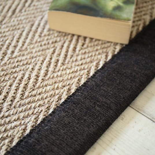 Tapis sisal - Maya chevron beige - Ganse chenille brun chiné - 80 x 150 cm