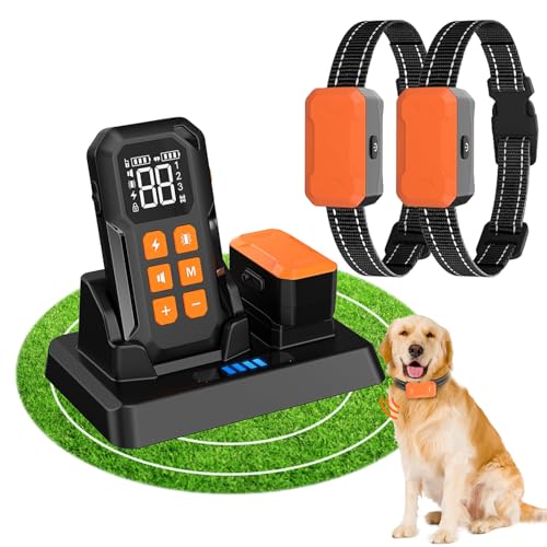 KOCASO Wireless Dog Fence with 2 Training Collar - 2-in-1 Electric Fence for Dogs?IP67 Waterproof Pet Beep Vibration Shock Boundary Containment System for Small Medium Large Dogs