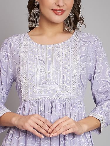 Image of Rapsodia Women Rayon Printed Naira Cut Kurta with Embroidered Yoke