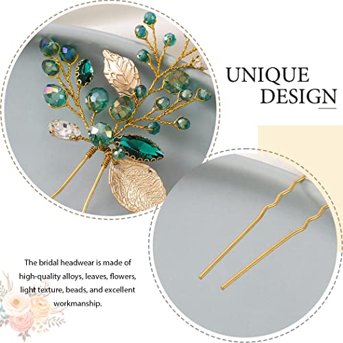 Latious Wedding Bride Leaf Hair Pins Vintage Gold Emerald Green Crystal Bridal Hair Pieces Rhinestones Hair Clips Party Hair Accessories For Women And Girls ( Pack Of 3) (Gold) #TOP5