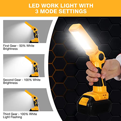 Image of YEX-BUR Led Work Light for Dewalt 20v Battery, 12W 1000LM Cordless Handheld Spotlight with USB Port LED Jobsite Light Desk Lamp Flashlight for Camping Workshop Garage