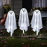 Sunnypark Set of 3 Ghost Halloween Pathway Decor Lights, 20β High Ghost Stake Lights with 15 Cool White LEDs for Trick or Treat Party Outdoor Waterproof Halloween Decor