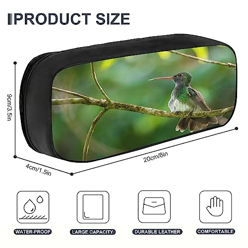 Fionel A-Small-Green-Bird Pu Leather Quad Pen Case Zipper Pencil Pouch Holder For Pens Case Office Storage Box Organizer Pen Bag(8×1.5×3.5 In) #TOP1