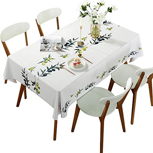 DARUITE Rectangle Vinyl Oilcloth Tablecloth 54 x 78 Olives Branch Printed Table Cloth Waterproof Spillproof Wipeable Heavy Plastic Tablecloths for Dining Room Outdoor Picnic Parties Camping