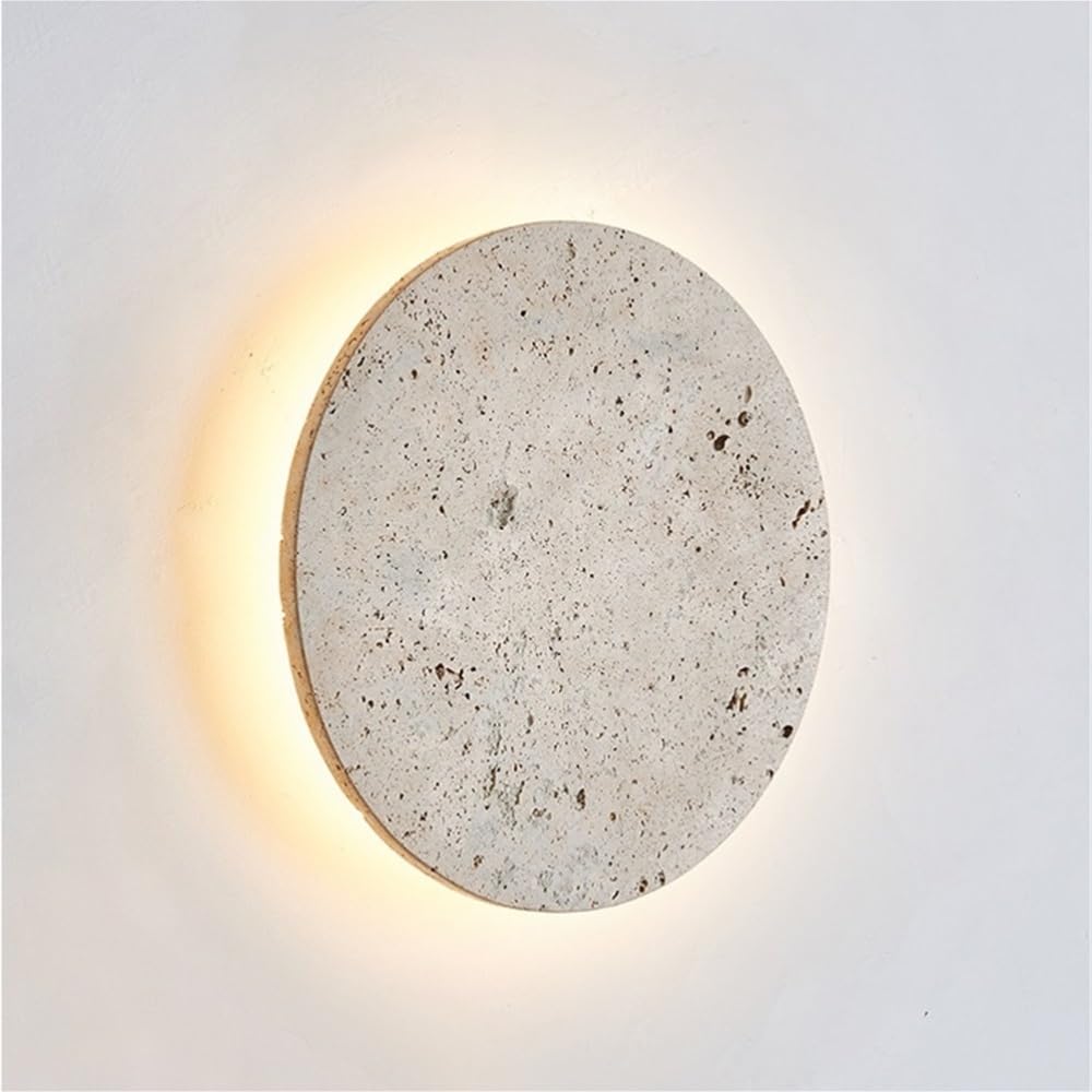 COSRUB Nordic Stone Disc Wall Lamp, Natural Travertine Round Wall Light 3-Color LED Wall Sconce for Living Room Dining Room Hallway Bedroom(Warm Light)