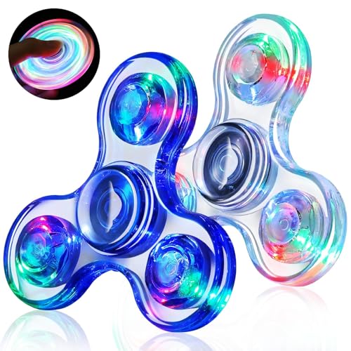 Gigilli Fidget Spinners for Kids 2 Pack, Light up Sensory Fidget Toys Adults Kid 4-8-12, Glow in The Dark ADHD Autism Toys 5-7 Boys Girls, LED Classroom Prizes Christmas Stocking Stuffers Mini Fidgets