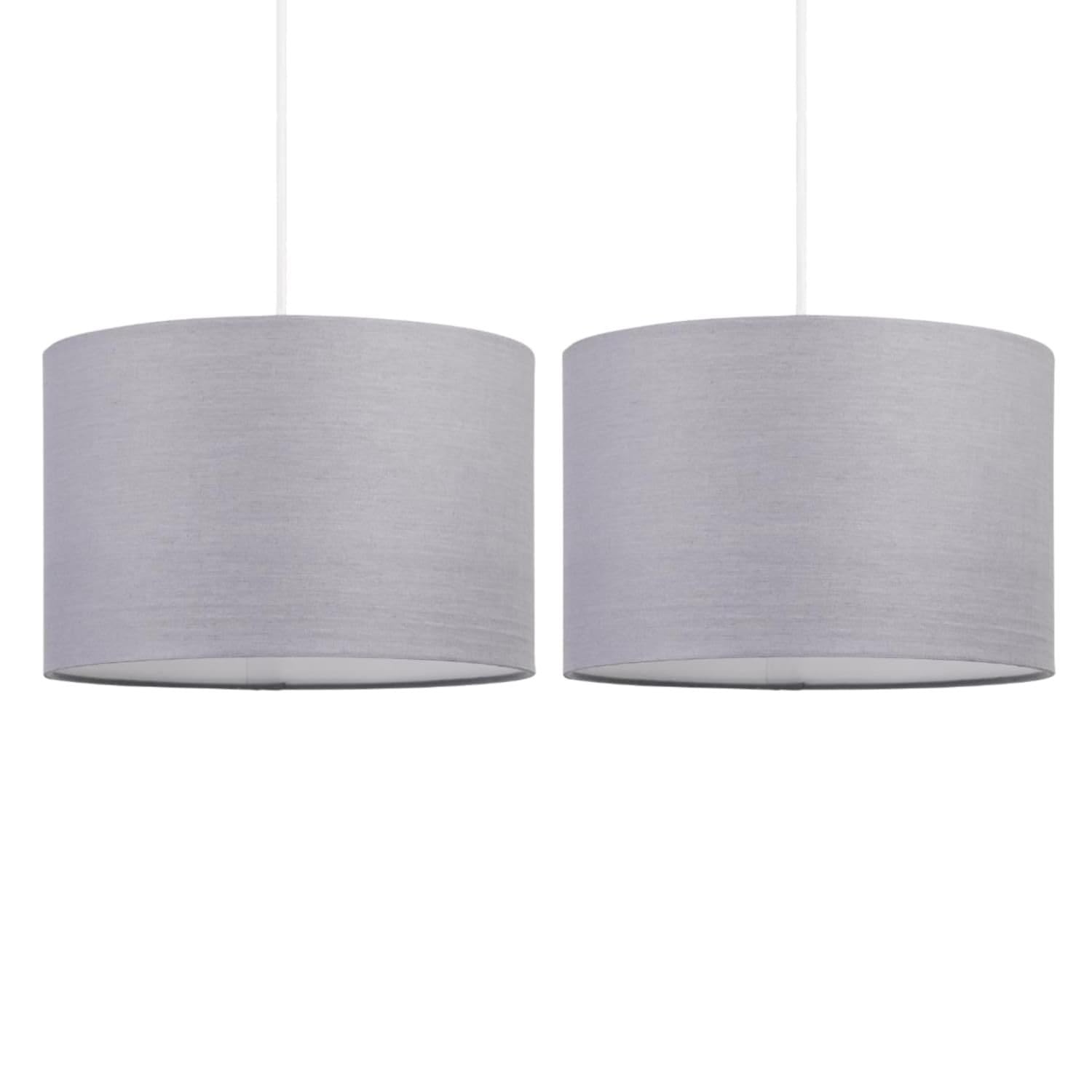 Set of 2 Dark Grey Ceiling Light Shades Easy Fit Ceiling Lightshade Modern 25cm Drum Shade Cotton Fabric