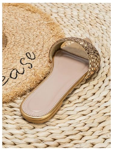 GORGLITTER Women's Rhinestone Sandals Sparkly Pointed Open Toe Dressy Summer Flat Sandals4