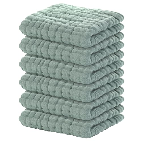 Image of Yoofoss Muslin Baby Washcloths 100% Organic Cotton Face Towels 6 Pack Wash Cloths for Baby 12x12in Soft and Absorbent Baby Wipes (Dark Green)