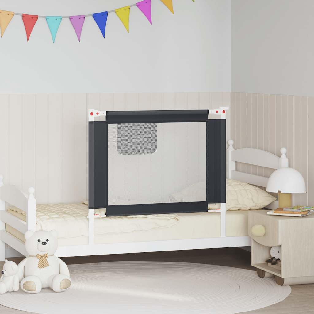 Barrera protectora para cama infantil, color gris oscuro, 90 x 25 cm, tela y metal, altura regulable de 70 a 95 cm, para colchones de 3 a 33 cm, protección contra caídas para seguridad del