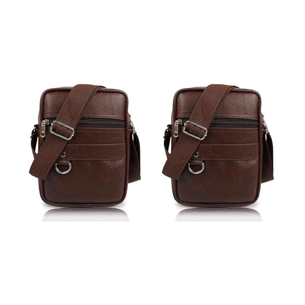 2-Pack Men's Small Crossbody Sling Bag – PU Leather Side Shoulder Messenger Bags for Travel, Office & Daily Use | Compact Organizer Pouches with Adjustable Strap – Brown-image-29