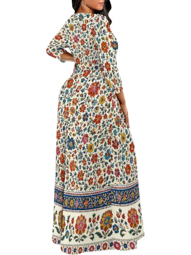 Image of Women Plus Size Long Sleeve V Neck Maxi Dress with Belt | Soft fabric relaxed fit three quarter sleeve v neck with pockets for party and daily wear