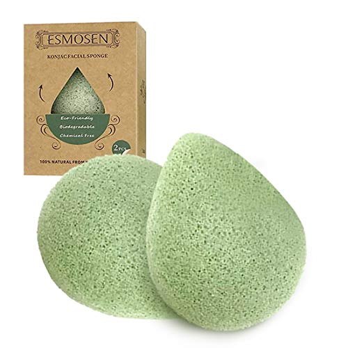 ESMOSEN 2PCS Natural Konjac Facial Sponges for Gentle Face Cleansing and Exfoliation, Teardrop Shape Daily Detoxifying Face Scrub