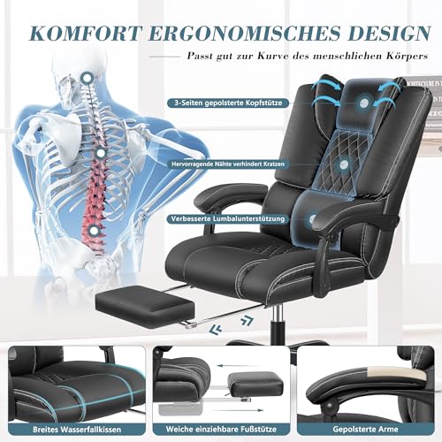 Guessky ergonomischer Bürostuhl, chefsessel Leder, gekoppelte Armlehnen, Loveseat mit Fußstütze...