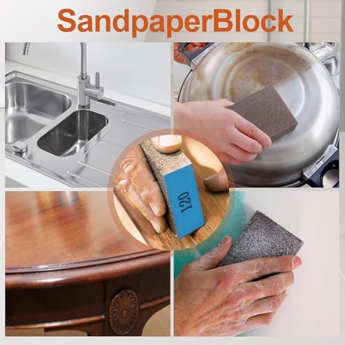 Image of Romeda 12-Pack Sandpaper Block, Four Grits Per Pack 220 /180 /120 /100 /80 /60, Washable and Reusable Handmade Sanding Sponge, Drywall Sandpaper Blocks for Wooden Drywall Sheetrock and Metal Glazing