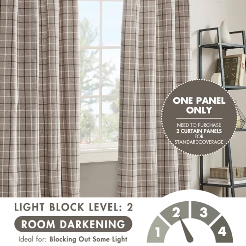 Image of Madison Park Plaid Curtain, Fleece Lining, 1 Panel, 50x95 Brown Front Tab