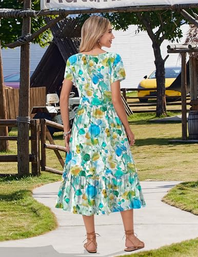 Image of Zeagoo Women Summer Midi A Line Dress Short Sleeve Casual Flowy Tiered Beach Long Sundress with Pockets 2026 Vacation Travel