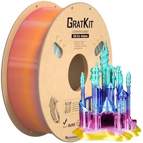 Image of Gratkit Silk Rainbow PLA Filament 1.75mm, Color Change 3D Printer Filament, + /-0.03mm, Multicolor 3D Printing Filament Rainbow Candy