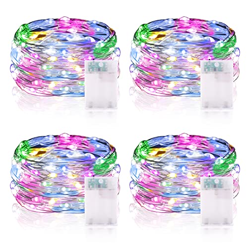 4 x 50er LED Lichterkette mit Batterie und Timer, 5M Micro Drahtlichterkette IP65 Wasserdichte Kupferdraht Lichterkette für Weihnachten Halloween Hochzeit Beleuchtung Deko - Bunt