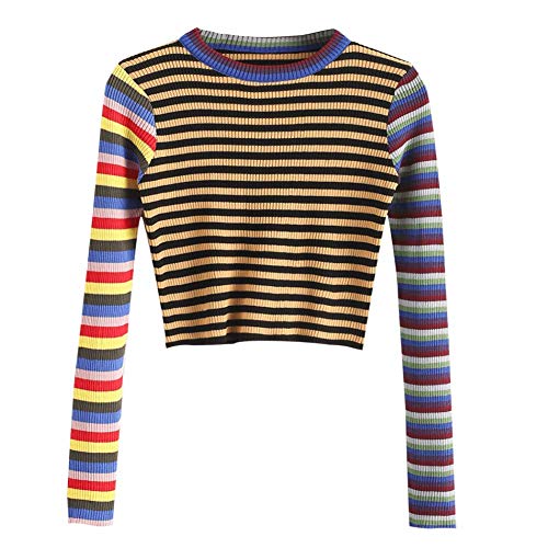 ZAFUL Women's Pullover Mock Neck Plain Slim Sweater Rainbow Crop