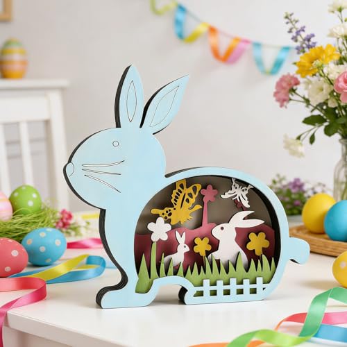 Centro de mesa de Pascua con conejito de madera estable para hogar sin espacio 5
