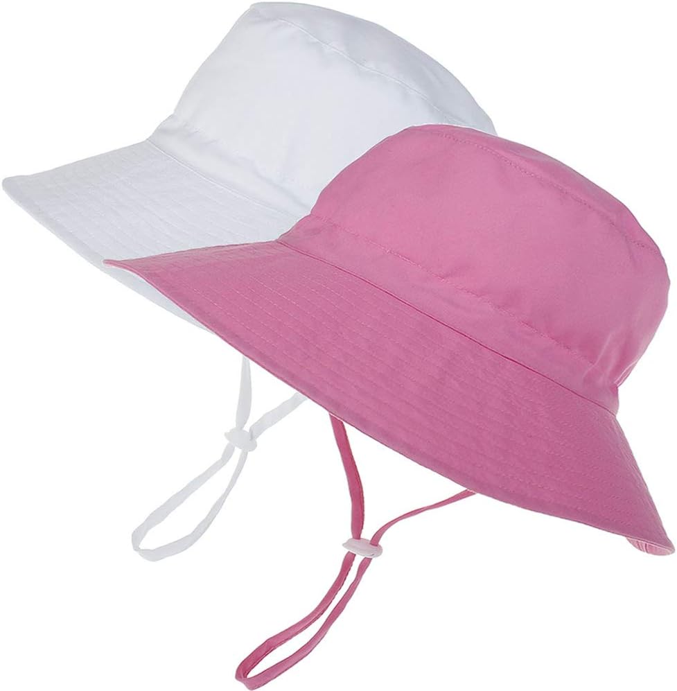 MaxNovaBaby Sun Hat Toddler Summer UPF 50+ Baby Girl Bucket Hat Wide Brim Beach Hats for Baby Boys 0-7 Years 2pack