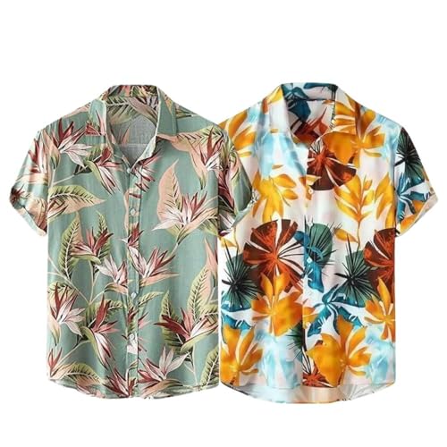 Image of Leriya Fashion Men's Casual Rayon Relaxed Fit Shirt Button Down Summer Shirts for Men | Stylish Printed | Short Sleeve | Trendy (Available in Plus Size)