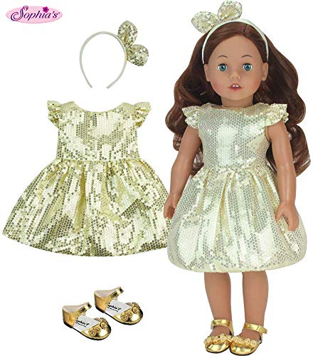 Sophia's Gold Sequin Dress, Headband and Shoes for 18 Inch Dolls, Fits American