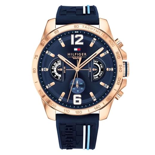 Tommy Hilfiger Reloj Analógico de Cuarzo multifunción para hombre con Correa en silicona, acero inoxidable o piel - Disponible en diferentes colores, Navy & Gold