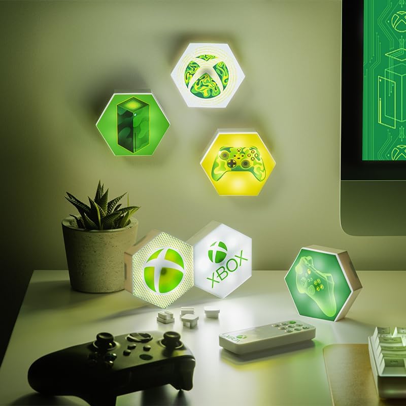 Miniatura 3 de Paladone Luces LED hexagonales para Xbox, iluminación decorativa de sala de juegos para montaje en pared y reorganizable, fase de luz controlada a