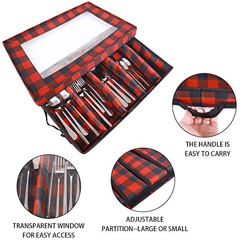 Flatware Storage Chest, Cutlery Container Box,Utensils Holder, Silverware Tray, Kitchen Knife Drawer Organizer, 5 Compartments, Removable Lid, Transparent Window,2 Handles and Large Capacity - Thumbnail 5