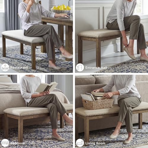 Signature Design by Ashley Moriville Wood Upholstered Dining Bench, Beige - image 5