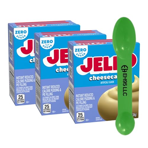 (Pack of 3) Jello Cheesecake Zero Sugar Instant Pudding and Pie Filling Mix 1 oz - 2 in 1 Measuring Spoon Included
