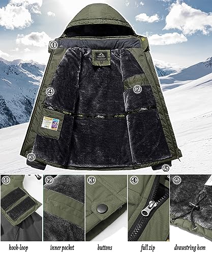 TACVASEN Outdoor Jacket Mens Waterproof Fleece Jacket Hiking Camping Fleece Jacket Thermal Fishing Hunting Coat Breathable Jacket Army Green(Size: M) - Image 3